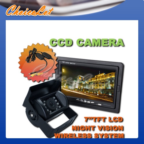 7" TFT LCD Car Rear View Kit Monitor+12V Wireless Reversing CCD Camera