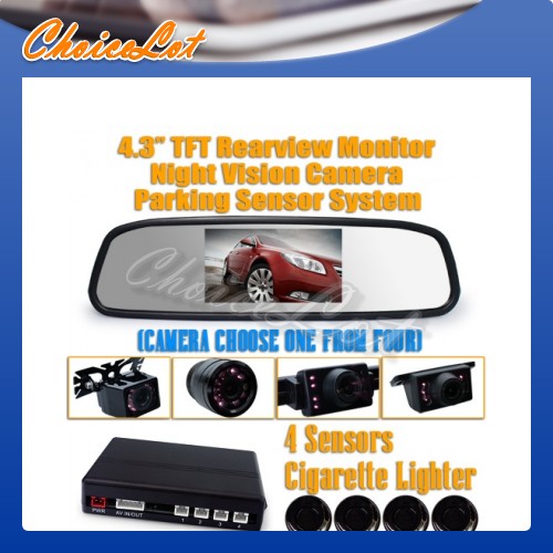 4.3" Rear View Mirror 4 Parking Sensors Alarm Car Reversing Kit + Back Up Camera