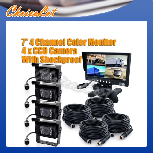 Truck Tractor Reversing Security SYSTEM 4x Rear View Camera Kit + 4CH Monitor