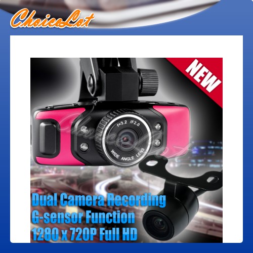 Hd DV Dual Camera Lens Car Vehicle DVR Cam Dash Video Recorder + Reversing Lens