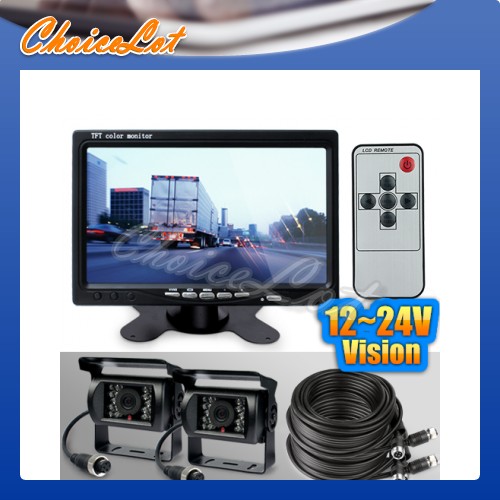 12-24V 4PIN 2 Reverse IR CCD Camera 7" Rear View Monitor Caravan Semi Backup Kit