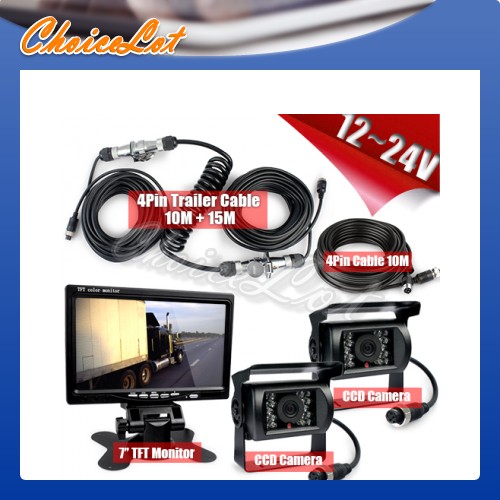 7" TFT Monitor 2 Cameras Trailer Connector Backup Kit Set For Caravan Horse Box